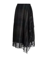 Polo Ralph Lauren Fringe-Trim Plaid Wrap Skirt US6,US2,US0 Black