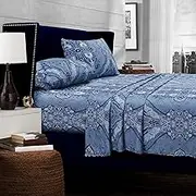 Tribeca Living Atlantis Printed Egyptian Cotton Deep Pocket Sheet Set, King, Multicolor