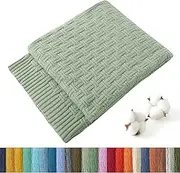 TREELY 100% Cotton Knitted Throw Blanket Couch Cover Blanket(31 x 40 Inches, Light Sage Green)
