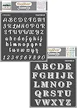 CrafTreat Number and Letter Stencils for Painting on Canvas, Journal Notebook, Scrapbook, Wall Art & Home Decor - Caps & Small Alphabet Stencil - 6x6 Inches - 2pcs - Reusable Letter Stencil Supplies