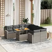 9 Piece Patio Garden Sofa Set, PE Rattan Outdoor Conversation Set, Small Chairs for Balcony, Lawn, Exterior, Furniture, Clearance, Tables
