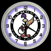 16" Plymouth Road Runner Sign Purple Neon Clock Man Cave Garage RoadRunner