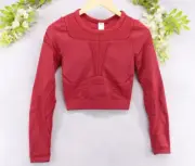 Fabletics Women's Cropped Top Jaymee Mesh Athletic Red Perforated Pattern S NEW