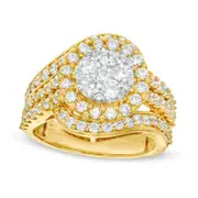 2.0 CT. T.W. Composite Natural Diamond Bypass Multi-Row Split Shank Engagement Ring in Solid 10K Yellow Gold