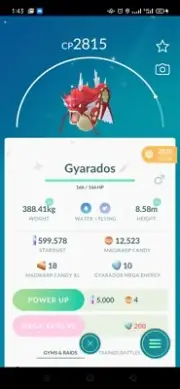 Pokemon Master League GO Level 50 Shiny Gyarados (Magikarp w 2nd moveset unlock)