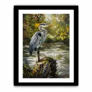 Grey Heron Canvas Framed Art Print