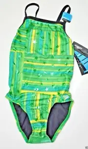 Speedo swimsuit one-piece Performance Racing Green Womens 6/ 32 Train Tech II