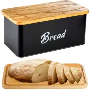 Bread Box Kitchen Countertop Storage Bin Farmhouse Metal Black Container Cutting