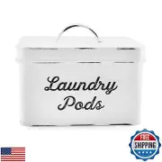 AuldHome Design Enamelware Laundry Pod Holder; Rustic White Laundry Pod Stora