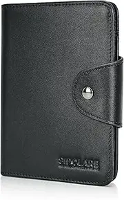 [POLARE ORIGINAL] Polare Full Grain Leather Slim and Soft RFID Blocking wallet For Men Snap Bifold Travel Wallet Passport Holders 2 Passports, Black, Vintage