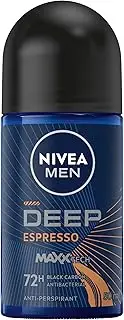 NIVEA MEN Deep Espresso Anti-Perspirant Roll-On Deodorant 50ml | With Black Carbon | 72-Hour Antiperspirant Protection | Energising Espresso Scent | Antibacterial Formula Fights Body Odour