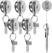 5 Pcs Retractable Pen Holder, 25.6'' Stainless Steel Retractable Pull Pen Pencil Holder, Heavy-Duty Stretch Pencil Holder, Universal Retractable Pencil for Construction Workers Nurses Nurses