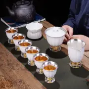 boutique tea set pure silver fat mutton jade porcelain gaiwan tea cup pitcher