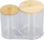 Cotton Pads Holder Transparent Makeup Pads Swab Holder Cotton Ball Jar Cosmetic Tools Transparent Storage Box Item Organizer with Bamboo Lid