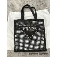 在飛比找蝦皮購物優惠-PRADA 草編包 拉菲草手提袋(黑色) 吳花果精品