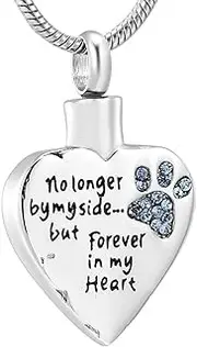 DOTUIARG Carved No by My Side, But Forever in My Heart Cremation Necklace Hold Ashes for Pet Memorial Urn Jewelry Pendant