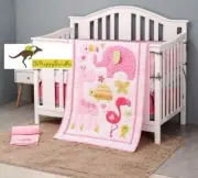 New Baby Girls 4 Pieces Pink Zoo Cotton Nursery Bedding Crib Cot Sets