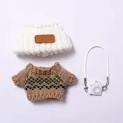 Tznzxm Fashion Clothes 3-Piece Set Sweater +Lovely Hat + Mini Camera Outfit Accessories Compatible with LABUBU The Monsters Have a Seat / Exciting Macaron / Big into Energy Series (No Doll) Brown