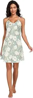 [FRODOTGV] Summer Nightgowns for Women Sexy V Neck Chemise Nighty Lush Tulips Pale Green Sleeveless Sleepdress for Women S