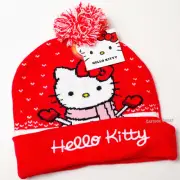 Hello Kitty Beanie Hat Cap Christmas Red Pom Cuffed New Sanrio Toboggan Original