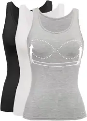 Women Basic Camisole with Built in Bra Casual Wide Strap Sleeveless Layer Vest