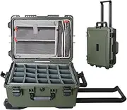 Professional Wheeled Camera Case - Waterproof Hard Storage Box with Password Lock, Telescopic Handle & Customizable Sponge Partitions for DSLR, Lenses & Electronics Green