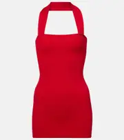 [Aya Muse] Aya Muse Ribbed-knit silk and cotton minidress AU 14 red