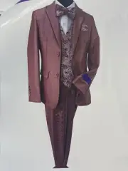 Kid Boys SLIM FIT Formal Bridal 5 Pcs Set Suit S size 10 Rose Pink 2 Buttons