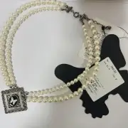 Sheglit Ulysses Double Pearl Necklace Black Beads Butterfly Gothic Jewelry