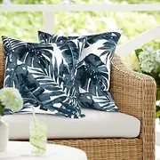 DYTXIII Pack of 2 Outdoor Waterproof Pillow Covers ONLY, Square Decorative Double Printed Pillow Cases for Patio Couch Porch Chairs Pack of 2 (18 x 18 in,Palm Blue)