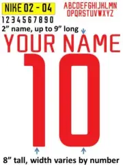 SWOOSH 2002 - 2004 IRON ON heat press transfer numbers for soccer jersey