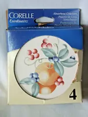 Corelle Coordinates Absorbent Coasters Abundance Set of 4 Fruits New READ