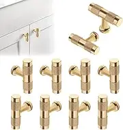 SANTUO 10 Pcs Cabinet Knobs Gold Knurled Cupboard Drawer Knobs Kitchen Pulls Brass Wardrobe Door Pull Handles Cabinet T Bar Pull Handles for Kitchen Wardrobe Cupboard