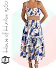 HOUSE OF HARLOW Linen Blend Smocked Crop Top & Tiered Maxi Skirt Set sz XS, S, L