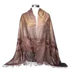 Women Silk Pashmina Scarves Long Scarf Shawl Hair Wraps Brown Beige Floral Stole