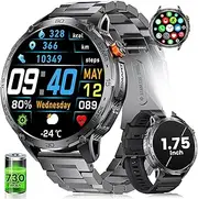 LIGE Men's Smartwatch with LED Torch, 1.75 Inch AMOLED Military Smartwatch with Phone Function, 60+ Days Battery Life, 120+ Sports Modes, Heart Rate/Sleep Monitor, IP68 Waterproof Sports Watch for