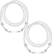 [Wanmu] 2 Pcs Glasses Chain, Pearl Beaded Eyeglass Chains for Women and Men, Eye Glasses Strap Around Neck, Sunglass Holder Strap, White, l