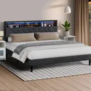 Oikiture Bed Frame King Size With LED Storage Headboard