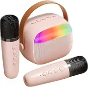 CATIEBYE Karaoke Speaker with 2 Wireless Mics Portable Mini Speaker for Singing Led Atmosphere Lights