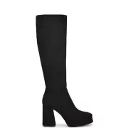 NINE WEST - VADDA, Black faux suede 4.25" block heel platform knee boots, SZ 12