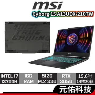 msi微星 Cyborg 15 A13UDX-210TW 筆記型電腦 黑 i7/3050/15.6吋 電競筆電