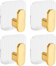 Adhesive Wall Hooks, 4 Pieces Gold Adhesive Wall Hook, Bathroom Hook, Kitchen Towel Hook, Door Hook, Adhesive Wall Hook for Clothes, Towels and Hats