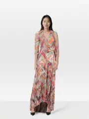 Abstract Pattern Metallic Maxi Wrap Dress