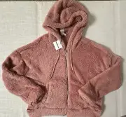 Charlotte Russe Size Medium Pink Sherpa Full Zip Hoodie Jacket New With Tags