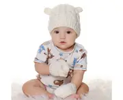 1 Set Baby Hat Glove Knitted Twisted Texture Lightweight Kid Bonnet Mitten Set for Home - White