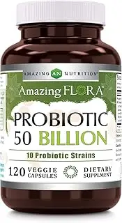 Amazing Flora Probiotic 50 Billion with 10 Best Probiotics Strains Including Acidophilus, plantarum, rhamnosus etc * Supports Digestive & Immune Health * Veggie Capsules (120 Count)