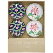 4pc LVD Heavenly Flower Large Glass 13.5cm Fridge Magnet Decorative Round Set