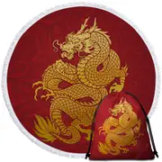 Cool Yellow Chinese Dragon Round Beach Towel