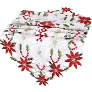 Catzon Christmas Doily Embroidered Table Runner Home Decorations-White