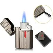 Galiner Metal Windproof Cigar Lighter With Hole Punch 2 Jet Flame Torch Gift Box